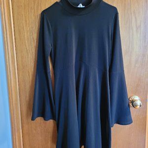 BCBG Mock neck A-line black mini dress with flared bell sleeves M